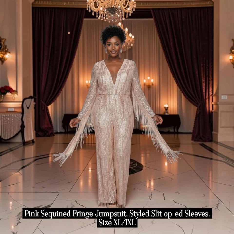 Pink Sequined Fringe Jumpsuit