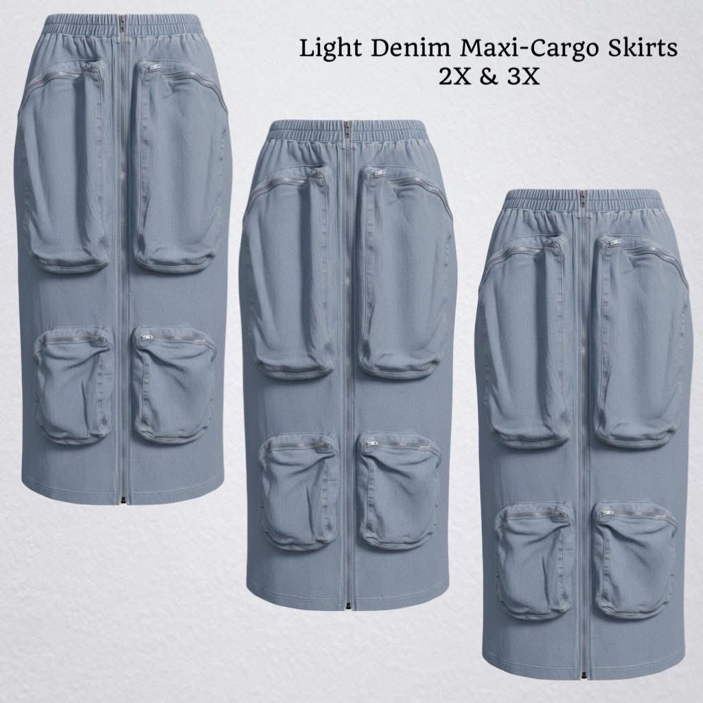 Denim Cargo Maxi Skirt