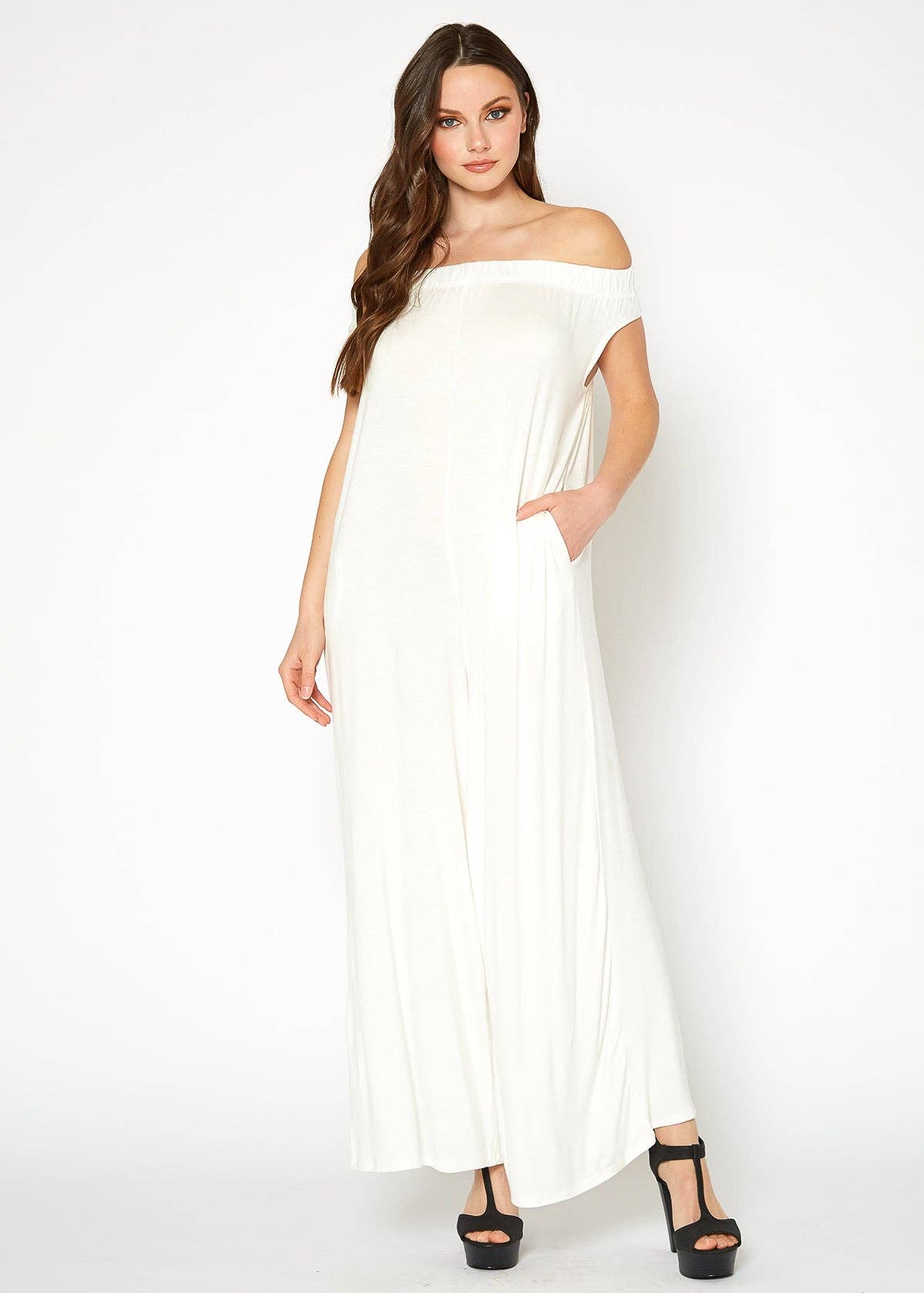 Bellatrix Women's Off Shoulder Wide Leg Jumpsuit With Pocket