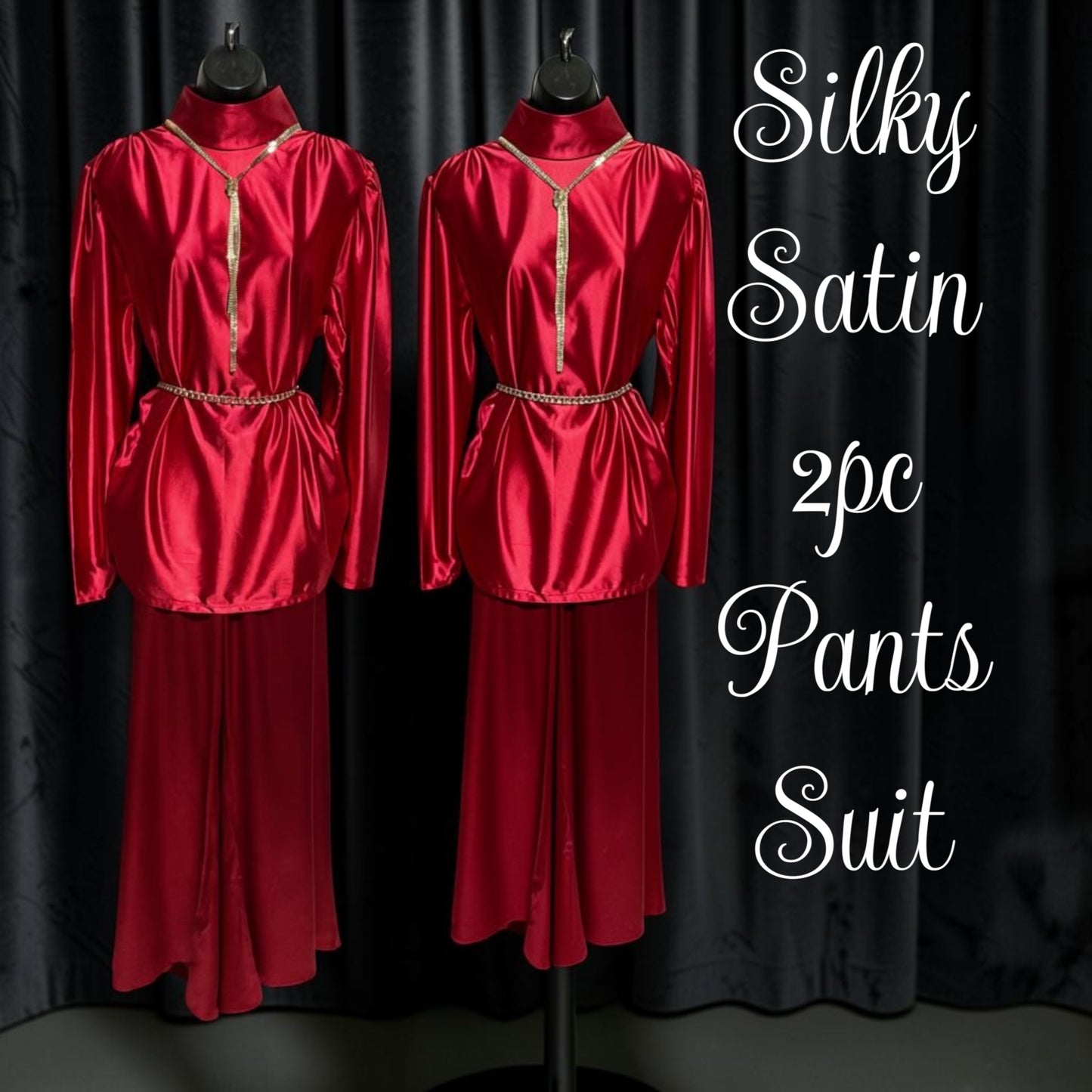 Red Silky Satin Pants Suit