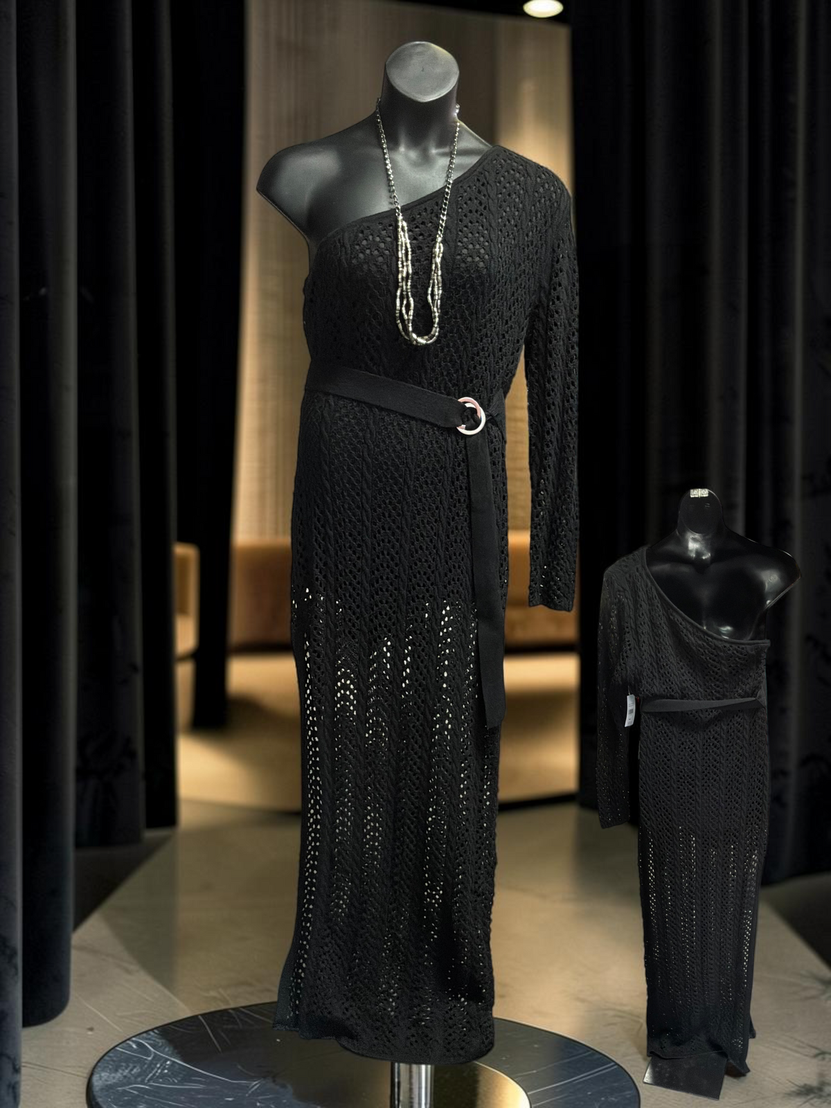 Black Belted Maxi Net Dress
