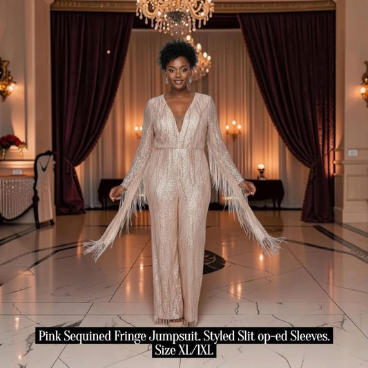 Pink Sequined Fringe Jumpsuit