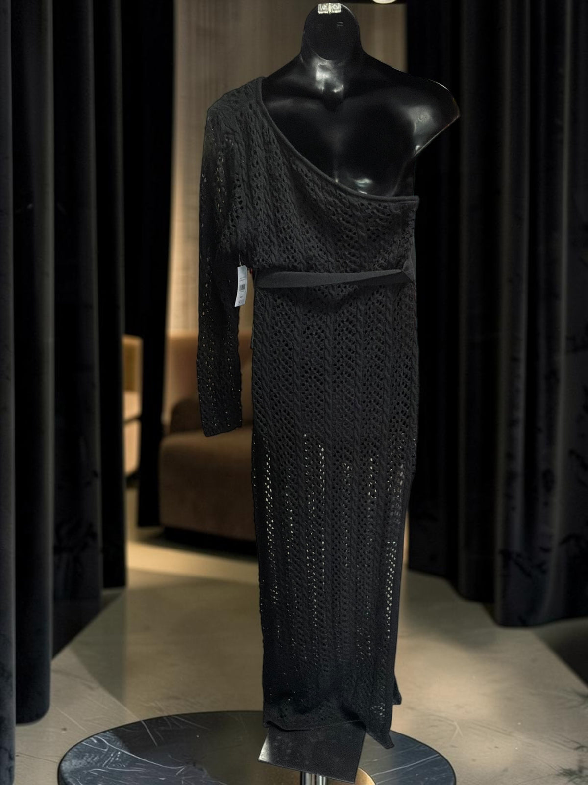 Black Belted Maxi Net Dress