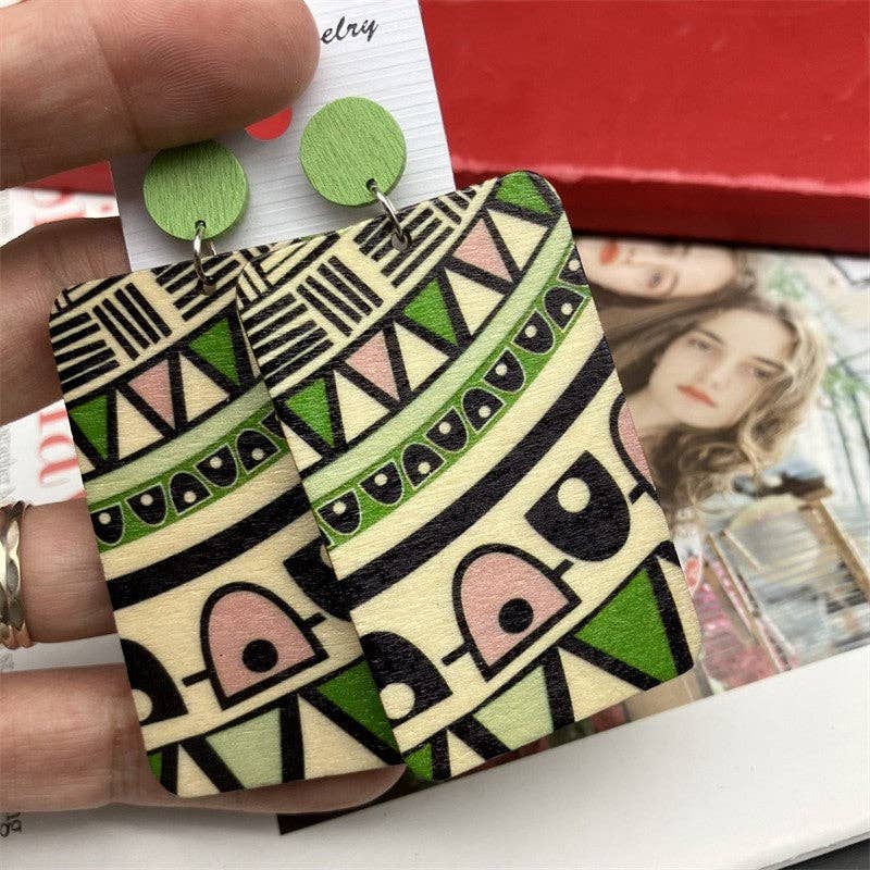 Wood Rectangular Earrings
