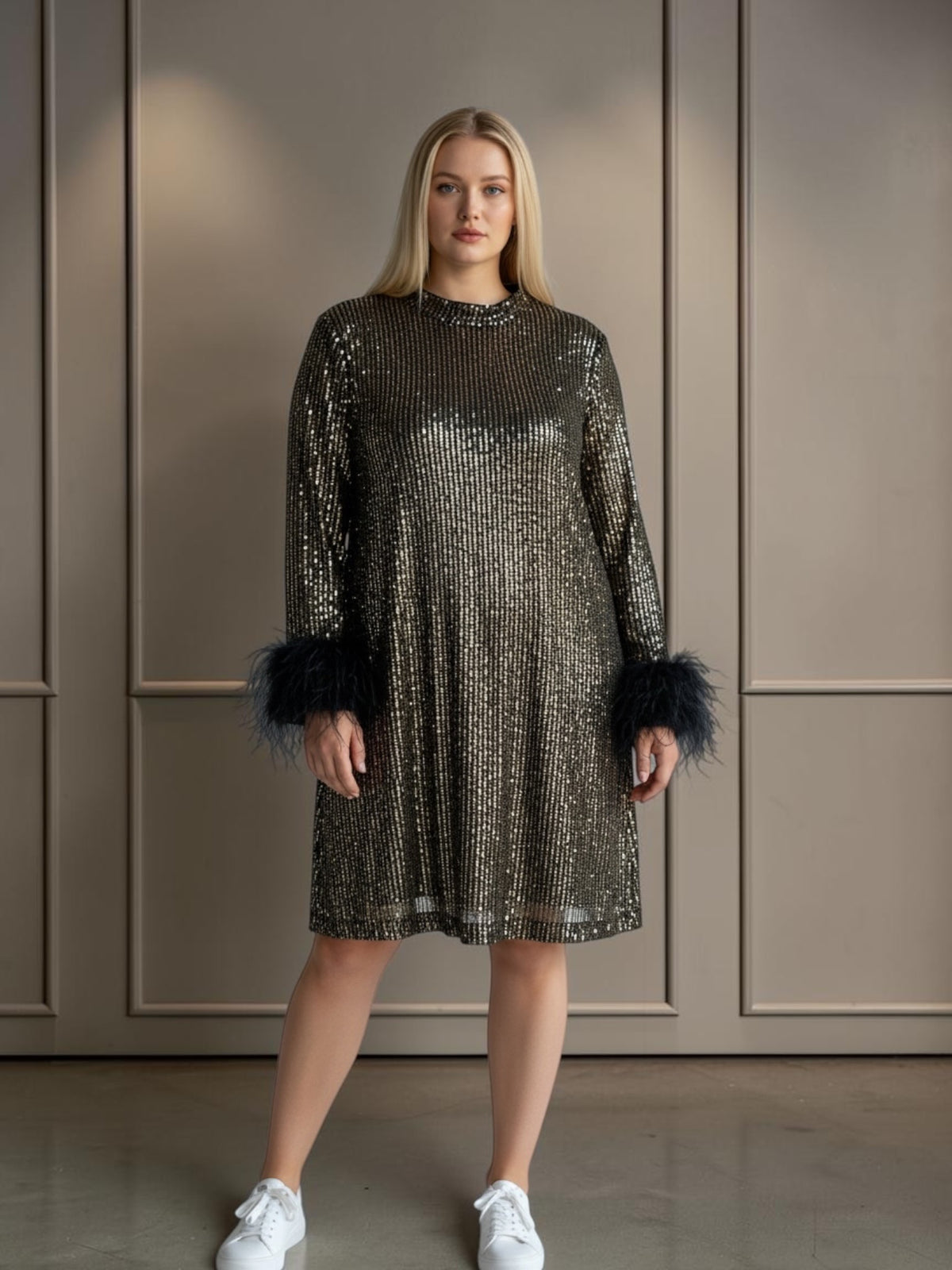 Black & Silver  Faux Fur Sleeve Dress/Top