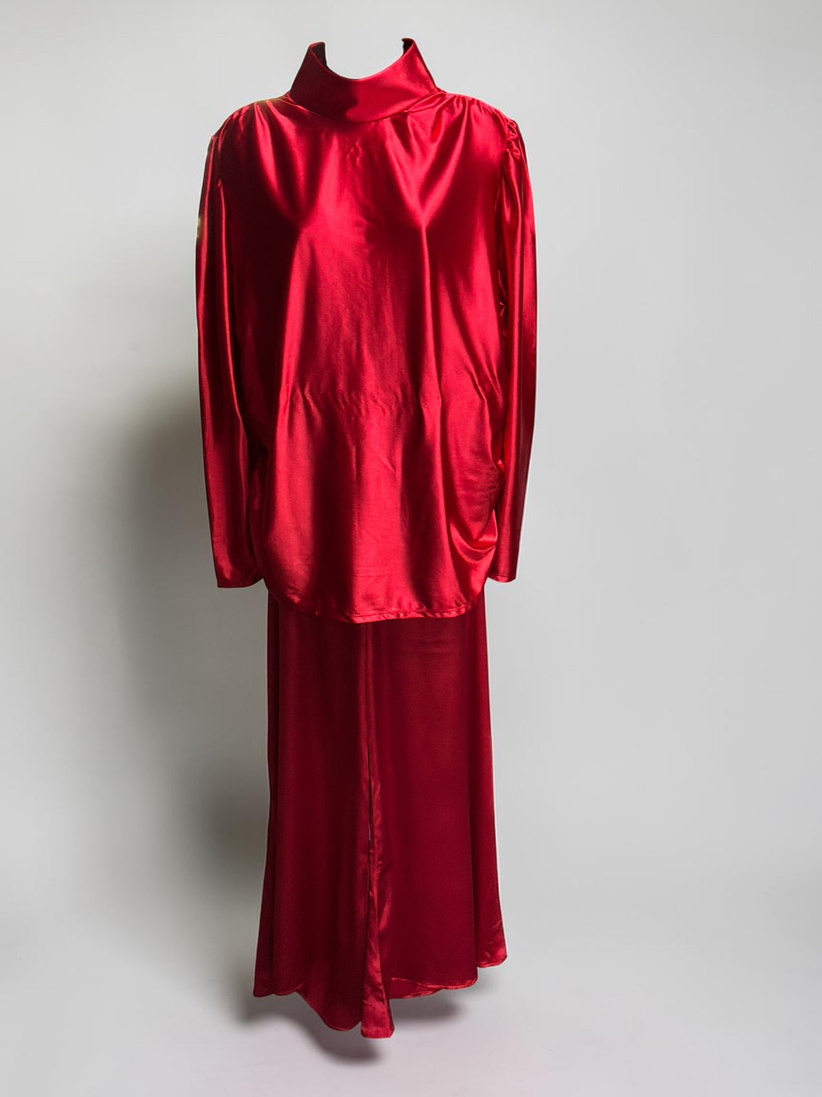 Red Silky Satin Pants Set