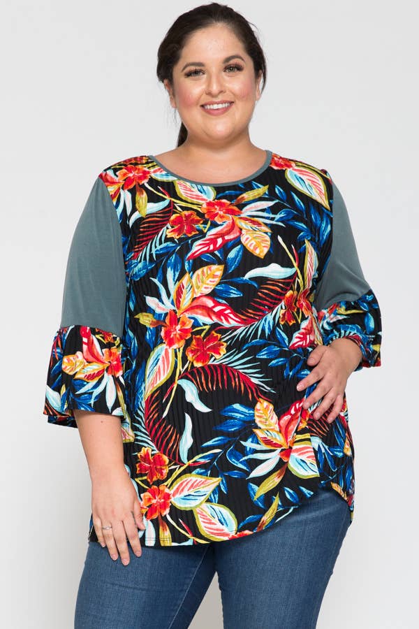 Bell Sleeve Black Floral Top