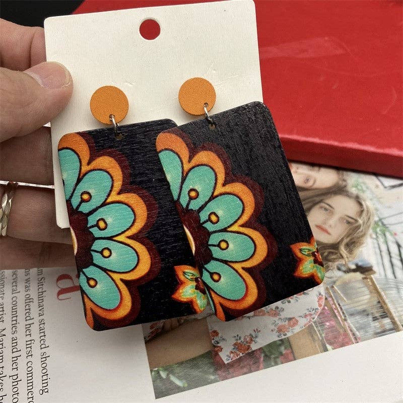 Wood Rectangular Earrings