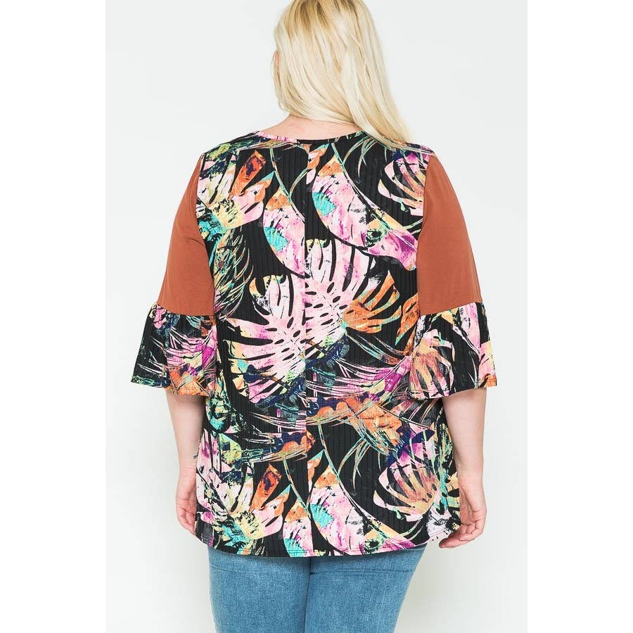 Bell Sleeve Black Floral Top