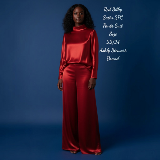 Red Silky Satin Pants Set