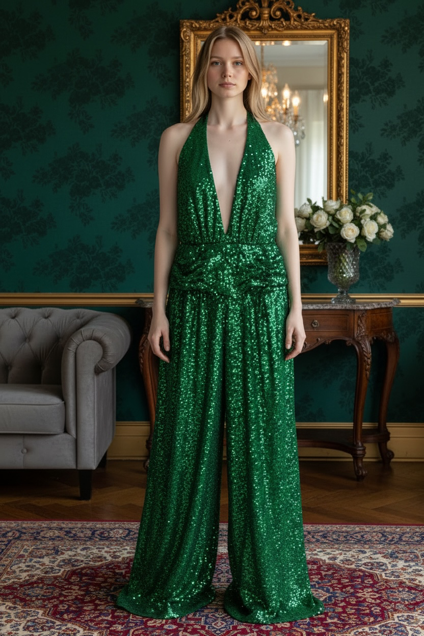 Sequin Emerald Green Jumpsuit
