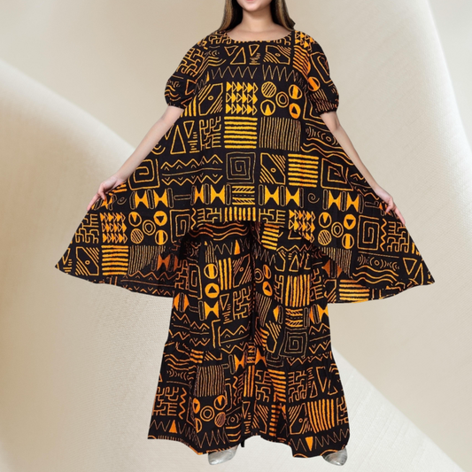 Gold & Black 2PC Boho Pants Set