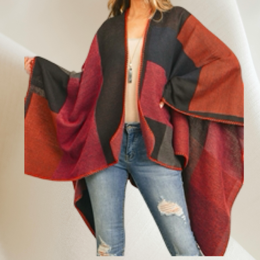 Burgundy, Black & Gray Shawl