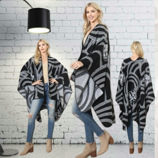 Black & Gray Shawl Top