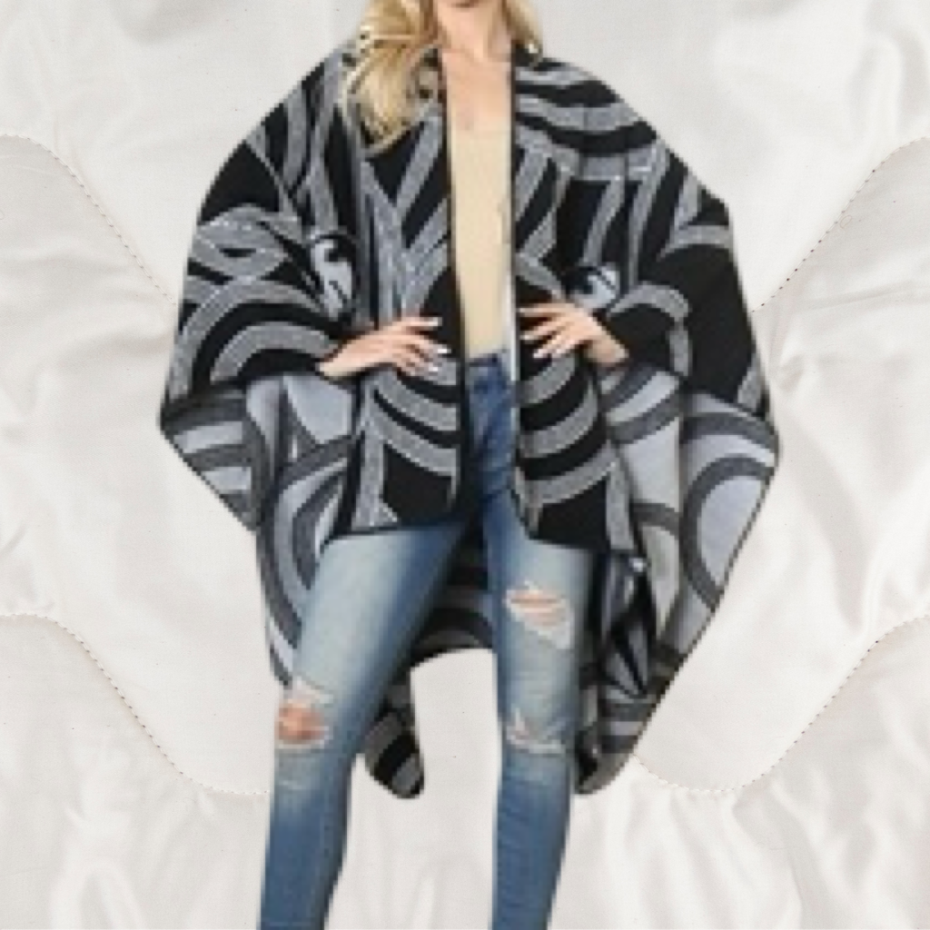 Black & Gray Shawl Top