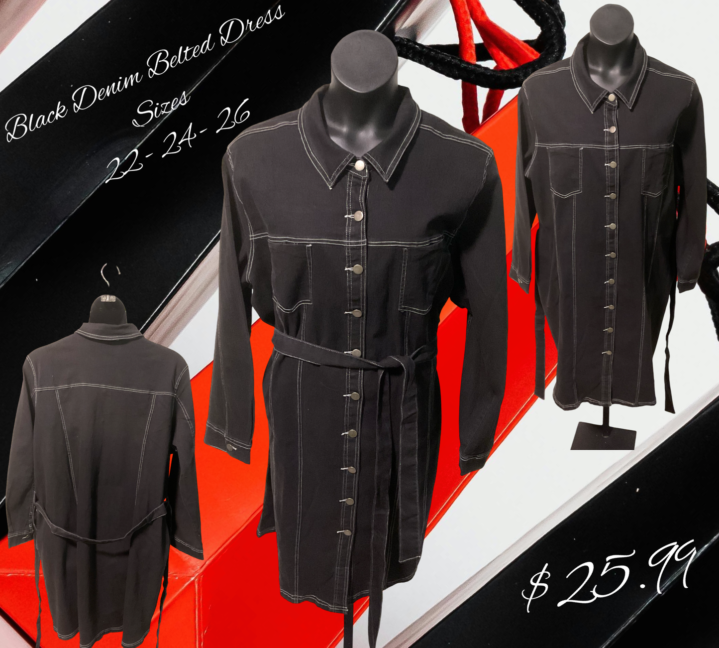 Black Belted Denim Dress