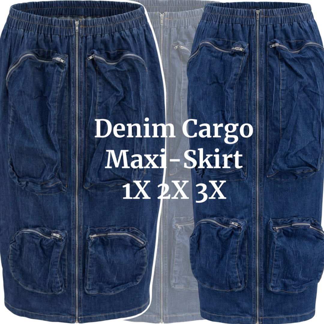 Blue Denim Cargo Maxi Skirt