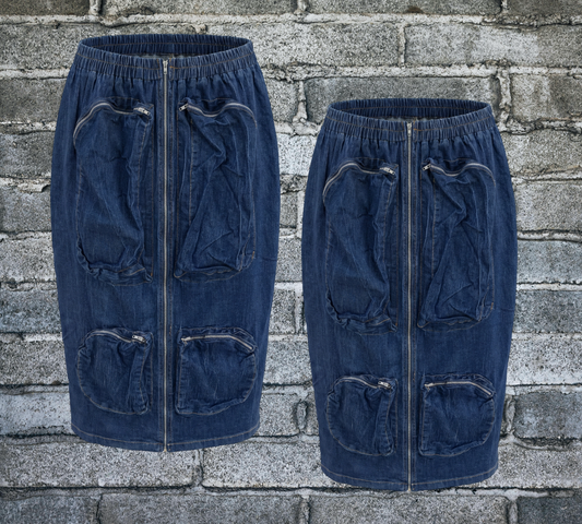 Blue Denim Cargo Maxi Skirt