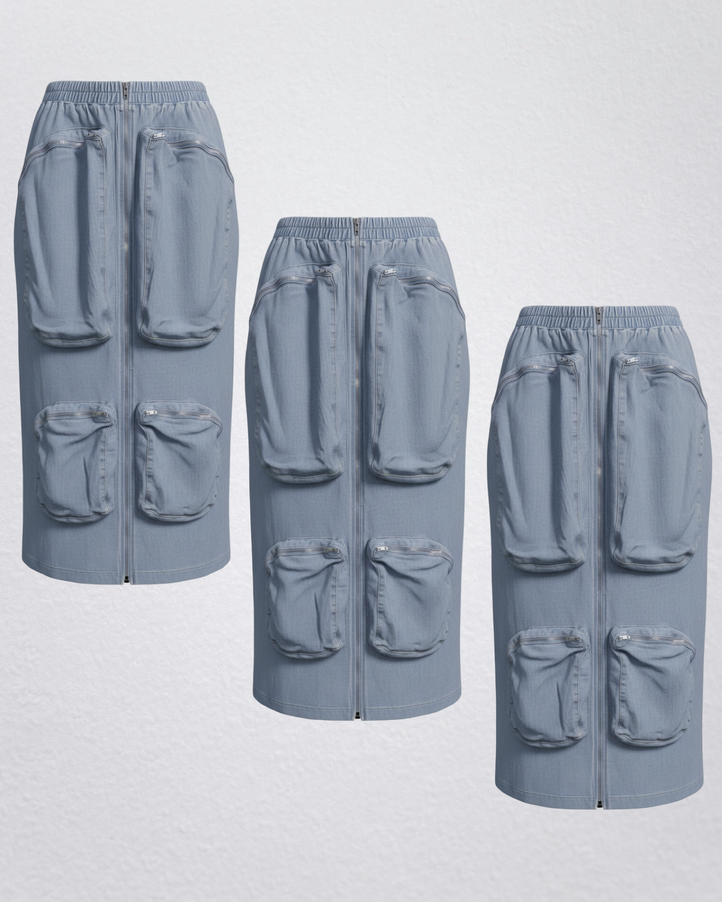 Light Denim Maxi Cargo Skirt