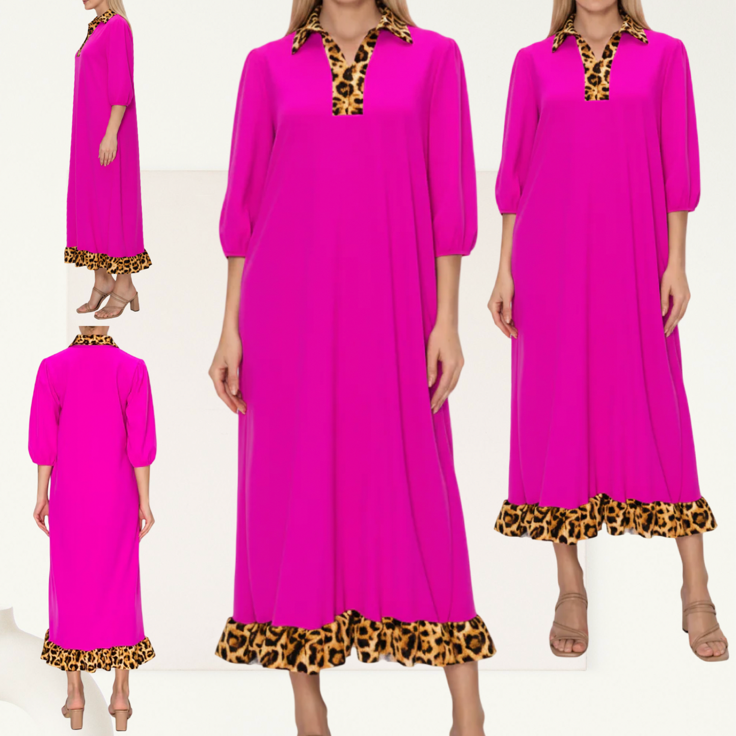 Pink Ruffle Bottom Cheetah Dress