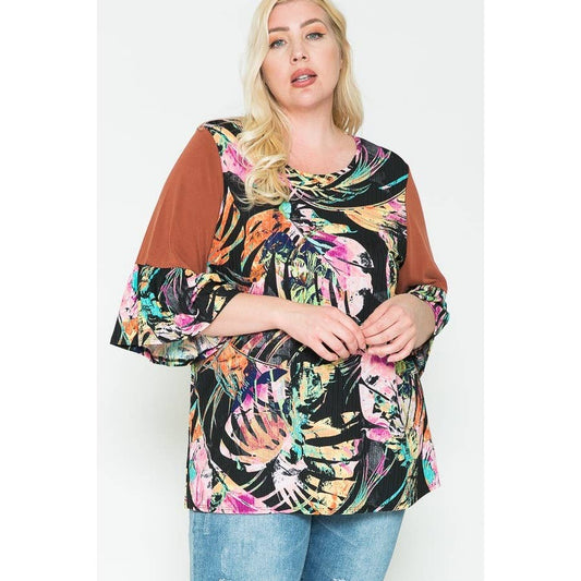 Bell Sleeve Black Floral Top