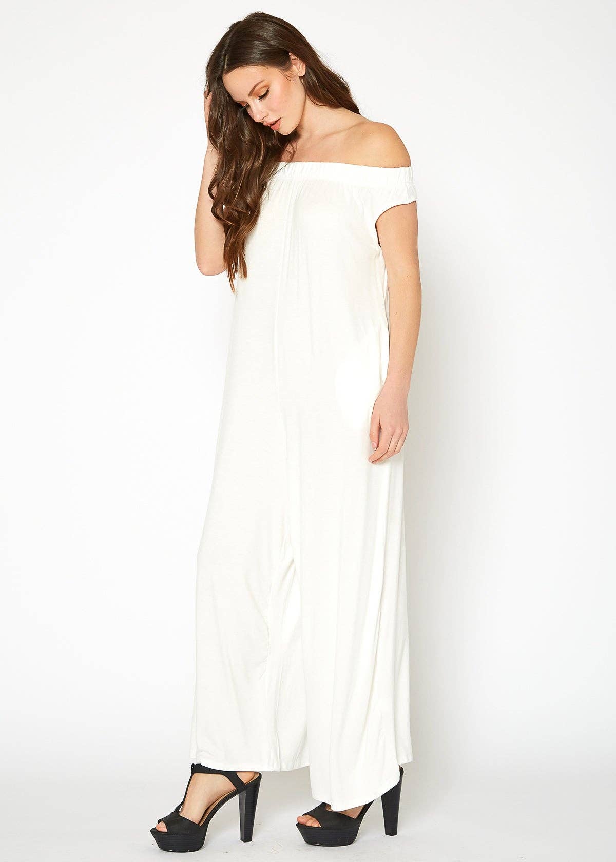 Bellatrix Women's Off Shoulder Wide Leg Jumpsuit With Pocket